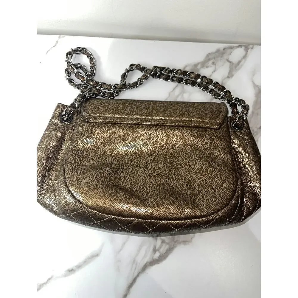 Chanel Quilted Caviar Leather Flap Bag in Metallic Bronze